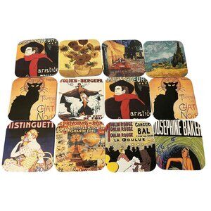 Vintage French Art Coasters Set Of 12 With Cork Back